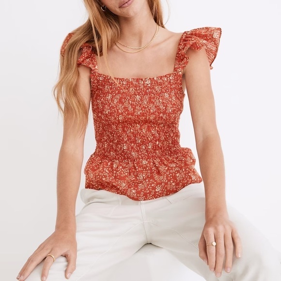 NWT Madewell Lucie Smocked Peplum Top in Piazza Floral - Picture 1 of 9